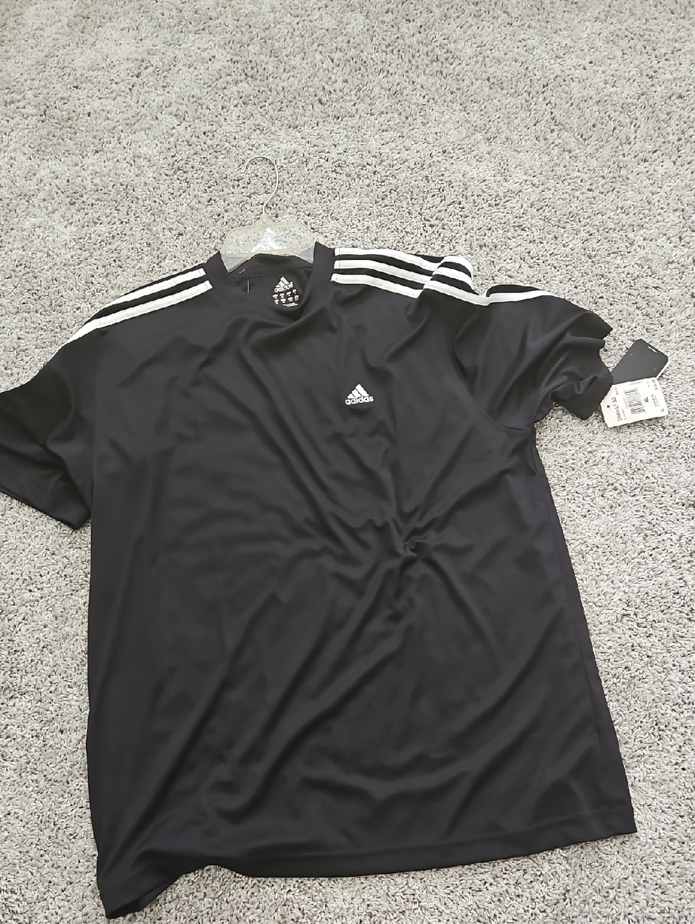 adidas Black Short Sleeve Tee with White Shoulder Stripes